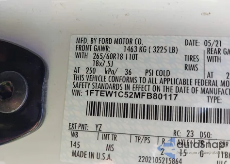 2021 Ford F-150 Xlt z USA, uszkodzony, nr VIN 1FTEW1C52MFB80117